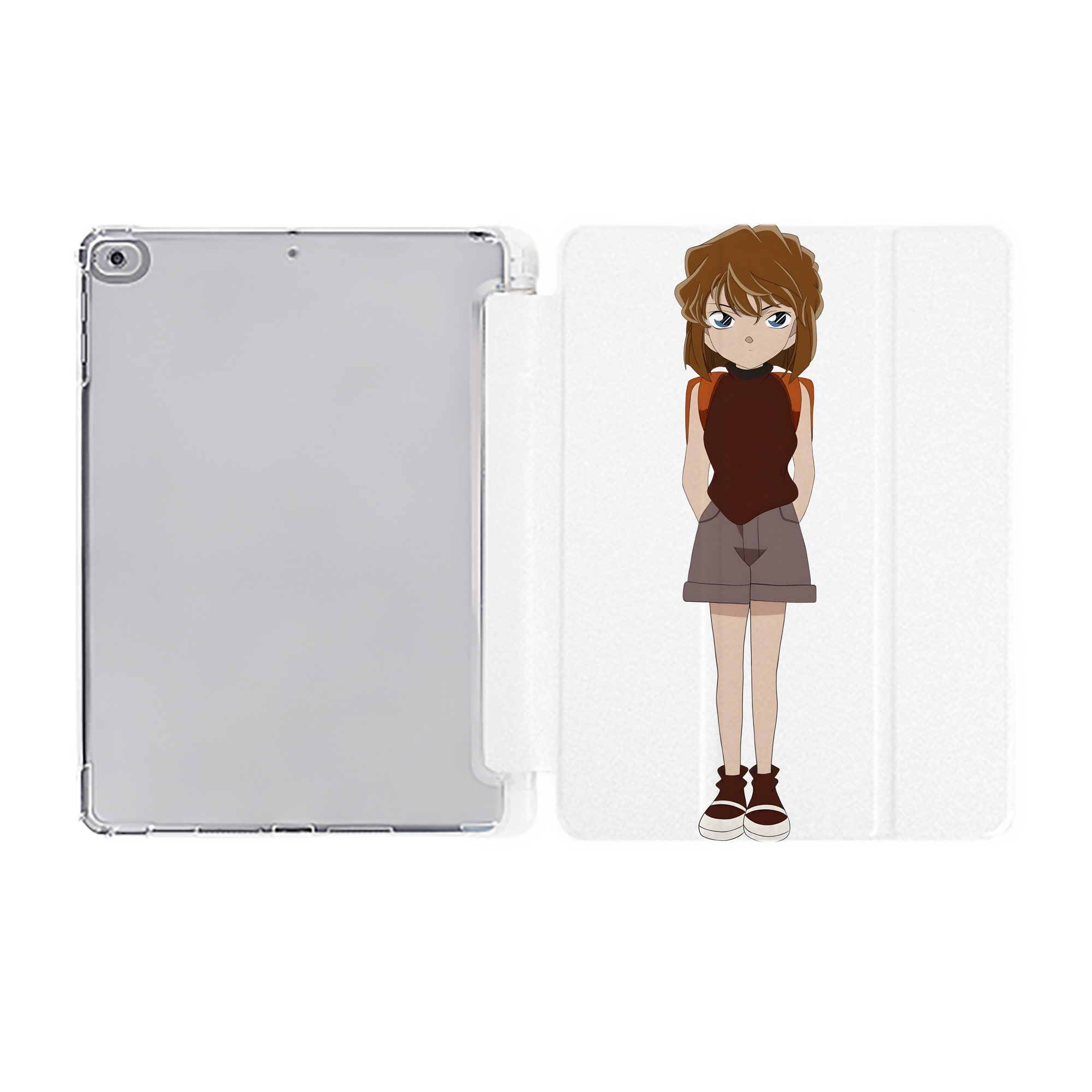（画像用） 名探偵コナン 灰原 哀 はいばら あい Detective Conan Anita Hailey、Vi Graythorn Haibara Ai IPad ケース ペン収納付き 三つ折りスタンド PUレザー×シリコン 対応機種9.5/10.5/10.9インチ